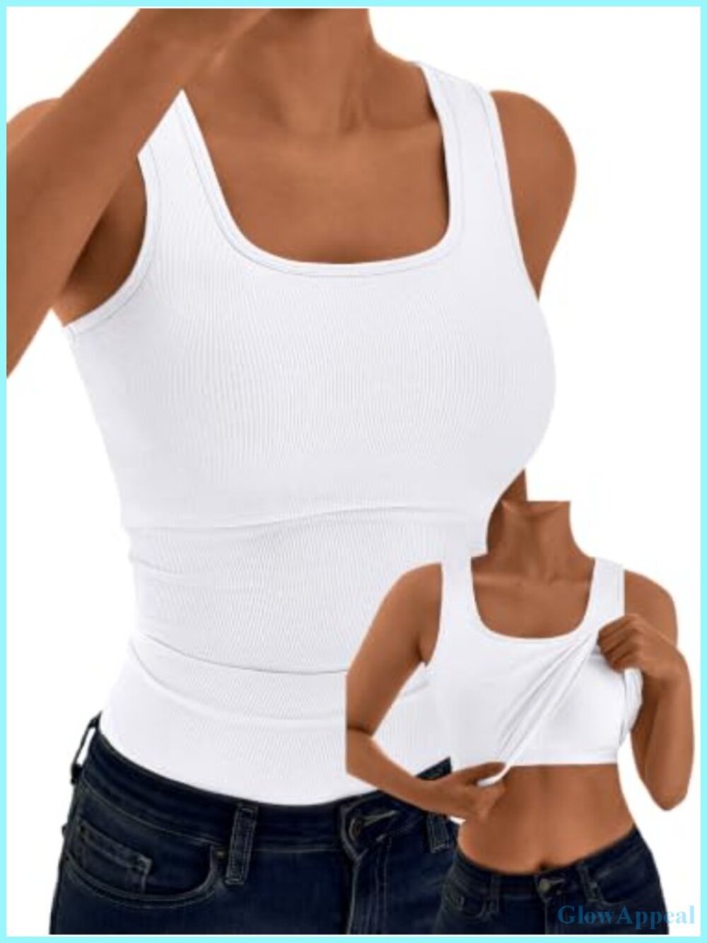 Built In Bra Tank Top Women Sleeveless Crewneck Rib Knit Shirt